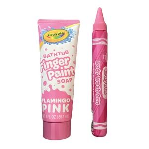 Crayola Bathtub Finger Paint Soap Flamingo Pink 3oz & Body Wash Pen 1.9oz Set